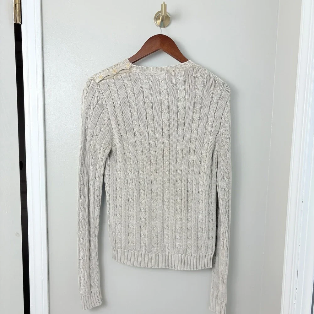 VTG Eddie Bauer Cotton Sweater Fisherman Beige‎ Cable Knit Men's L Classic TSITP - Picture 5 of 10